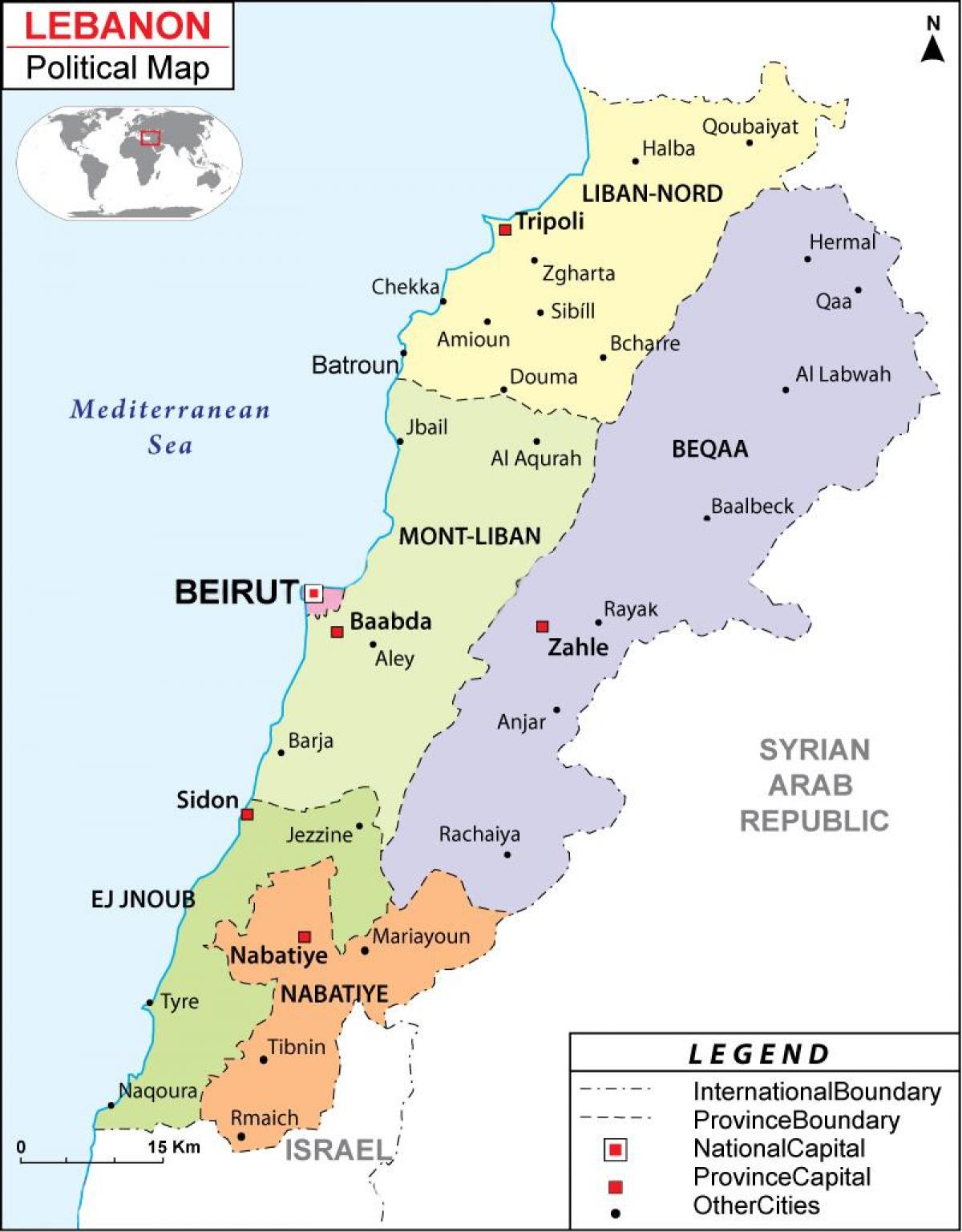 carte du Liban politique