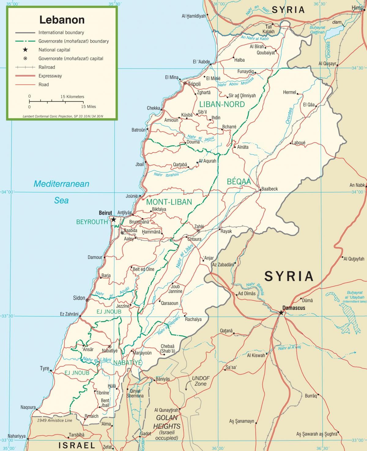 Liban carte des routes